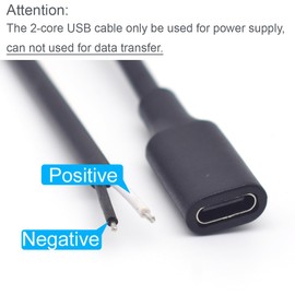 ELNONE 2PCS USB C Female Pigtail 2 Wire,0.3M/1Feet 22AWG USB Type C Female Plug to 2 Pin Bare Wire Open End Connector Power 3A 12V 2 Wire Cable for DIY Cord with 2-Position Spring Wire Connector