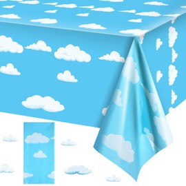 Tatuo Blue Sky White Clouds Birthday Party Supplies Cartoon Story Tablecloth Party Table Cover Cartoon Table Banner for Birthday Decorations, 54 x 108 Inch(1 Piece)