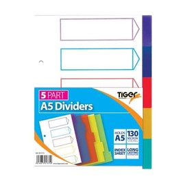 A5 5 Part PP Dividers with Index Cover Sheet Each Pack - Ref 301375
