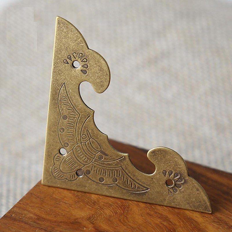 Tiazza 4Pcs Antique Brass Decorative Box Corner Protector, Wooden Jewelry