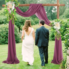 Wedding Arch Drapes Deep Pink Sheer Backdrop Curtains Rose Pink Wedding Arch Draping Fabric Swag Decorations Wedding Ceremony 2 Panels Elegant Tulle for Birthdays Party Ceiling Arbor Archway Reception
