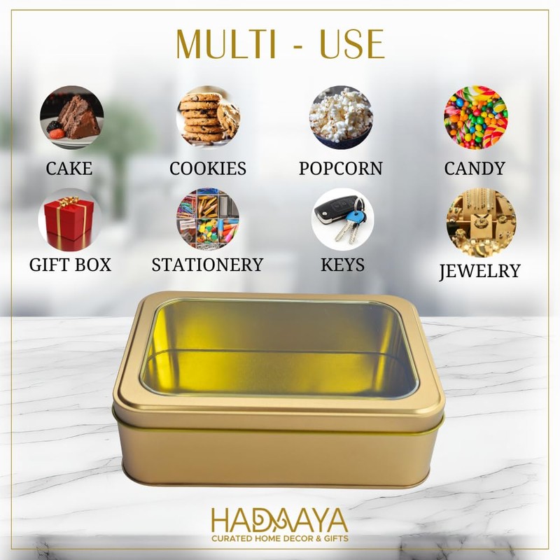 hadaaya Rectangular Tin With Clear Lid Gift box Multipurpose Kitchen