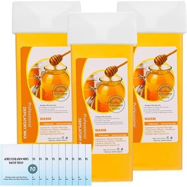 Roll on Wax Refill Kit: 3 Honey Wax Roller Refill & 10 Cleaning Wipes for Hair Removal - Depilatory Cartridge for Body Leg Arm (100g/3.53oz, 3 Pack)