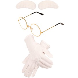 MFUOE 3 Pack Santa Costume Accessories Santa Eyebrows Glasses with Gloves for Christmas Fancy Dress
