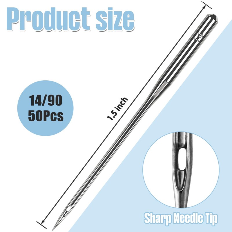 50 Pcs Universal Size 90/14 Sewing Machine Needles, Heavy Duty