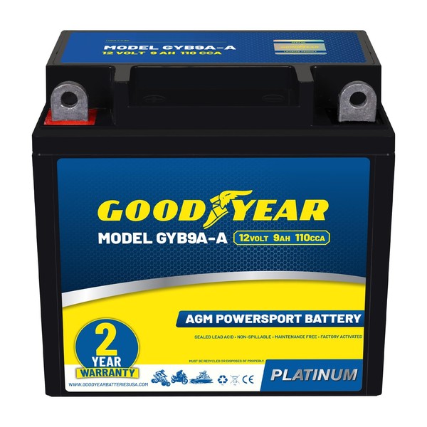 Goodyear GYB9A-A - 12 Volt 9 AH, 110 CCA, Rechargeable