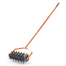Rolling Lawn Aerator,18in Heavy Duty Manual Aerator Tool,Lawn Spike Aerator Roller with 49" Adjustable Handle,Soil Penetrator Push Lawn Aeration for Garden Yard Patio (Black)
