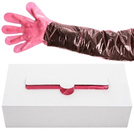 Okllen 100 Pcs Long Gloves Disposable, 34.2 Inch Tearproof PE Shoulder Length Gloves, Waterproof & Oil-Resistant, for Field Dressing, Gutting, Veterinary, Cleaning, Pink