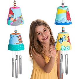 Haz tu propio kit de manualidades de campanillas de viento, paquete de 2 – Campanas grandes, plantillas y cuentas | Artes y manualidades de bricolaje para niños de 6 a 12 años | Regalo creativo para