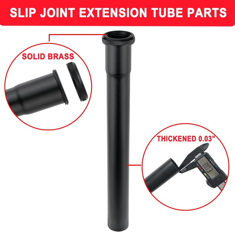 1-1/4 O.D x 12" Brass Slip Joint Extension Tube, Heavy
