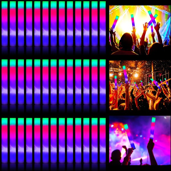 Vinsot 200 Pieces Light Up Foam Sticks Led Foam Glow Sticks Bulk with 3 Modes Colorful Flashing Led Strobe Sticks Glow in The Dark Party Supplies for Birthday Party, Concert and Event