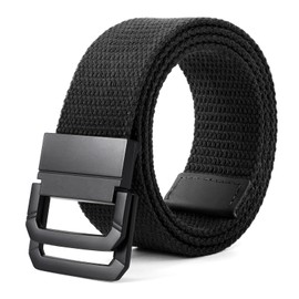 SANSTHS Canvas Belt with Double Ring Buckle, Fabric Web Belt for Women Men Double Ring for Outdoor & Casual Wear, Black Buckle/Black