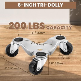 AMGSH 4 Pack 6-Inch Steel Tri-Dolly, 200 lbs Load Capacity Mover's Dolly, 3-Wheel Moving Casters for Easy Moving Cabinet Furniture and Appliances