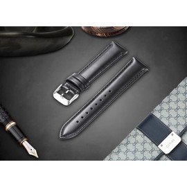 PURPLE FURZE Quick Release Genuine Leather Watch Straps - Replacement Wrist Strap For Men Women - 14mm 16mm 17mm 18mm 19mm 20mm 21mm 22mm 23mm 24mm Two-Piece Unisex Bands (22mm, Black/Silver)