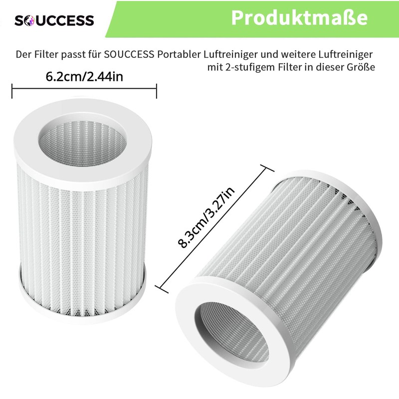 SOUCCESS Air Filter Replacement Filter, 2-in-1 True HEPA Filter and