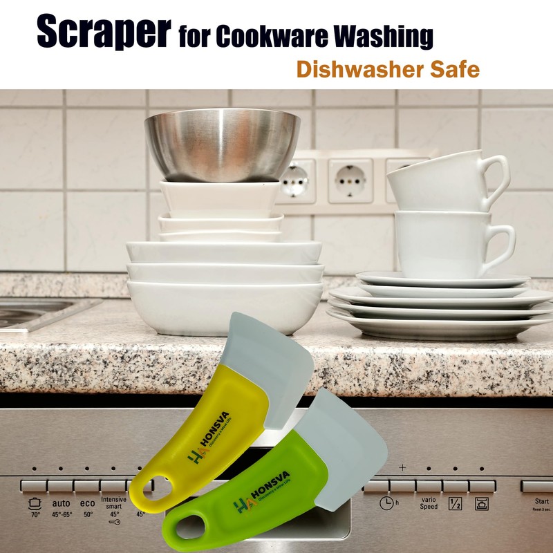 Honsva Silicone Dish Scraper to Kitchen Cleaning for Pans, Pots,