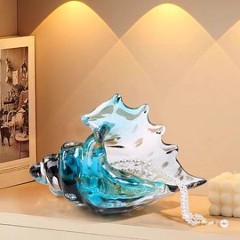 JinShiY Glass Conch Shell, Blown Glass Conch, Hand Blown Seashell Art Glass Figurine, Magic Conch Shell,Crystal Glass Paperweight, Home Decor Collectible Statue, Green