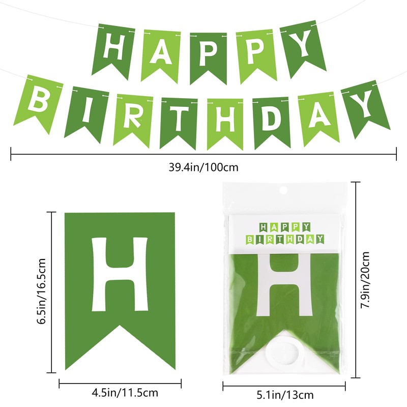 TOYVENTURES Happy Birthday Banner - Dark and Light Green