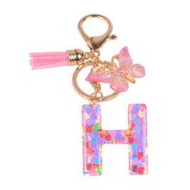 YPYMOD Lnitialen Keyring Tassel Butterfly Sequins Love Letter Keyring, Pink, Pink-h