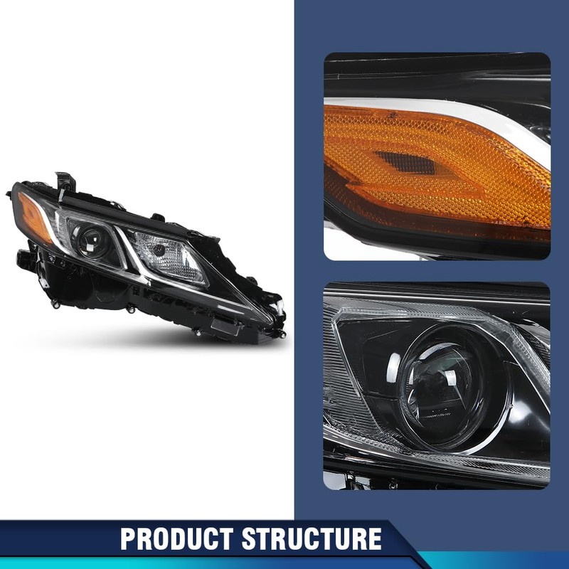 PIT66 Headlight Assembly Right Passenger Side Compatible with Toyota Camry