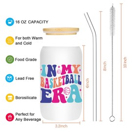 kdxpbpz Basketball Gifts, Iced Coffee Cup, 16 oz Glass Cups with Lids Straws, Basketball Stuff, Birthday Christmas Gift for Women Girls Mom Coach Team, Party Favors