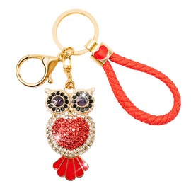 GTUDOR Bling Owl Key Chain, Owl Keychain with Lanyard for Women, Crystal Bag Charms for Handbag Purse (Red)