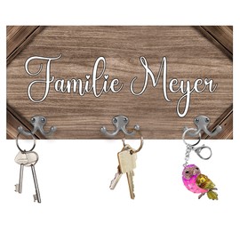22Feels Familie Schlüsselbrett Personalisiert Schlüsselhalter Holz Wand Weihnachten Geschenk Schlüsselboard Individuell Name Deko Eingang Haus Foyer Flur Schlafzimmer Werkstatt Garage (6 Haken)