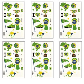 6 Sheets Brazil Flag Temporary Face Tattoos Stickers for Adults And Kids, World Cup Football Temporary Face Tattoos Stickers for Football Match Marathon Games Party