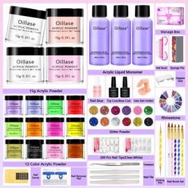Large Acrylic Nail Kit Set Professional Acrylic with Everything, Nail Acrylic Powder for Beginners, Acrylic Nail Supplies Acrylic Nail Brush, Practice Hand for Acrylic Nails (Multicolor with everything)