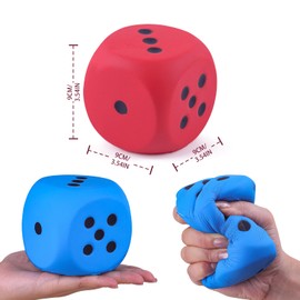 Anboor 2 Pcs Large Foam Dice for Adults Kids - 3.54" Jumbo Big Dice Giant Soft Fun, Colorful Dices for Game Nights & Classroom Activities (Blue & Red)