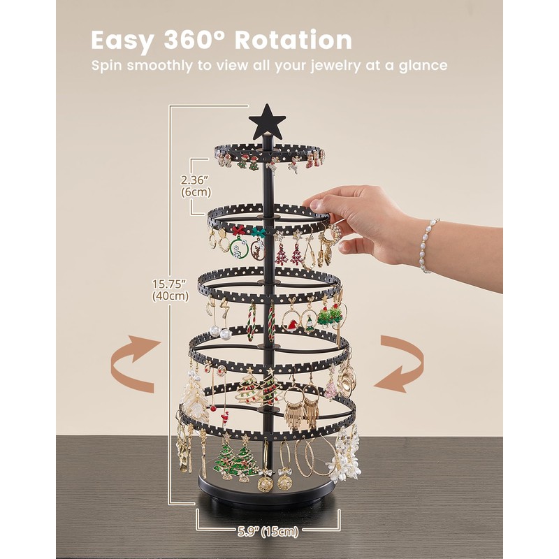 Lolalet Rotating Earring Stand, 5 Tiers, Accessory Storage, Display, Jewelry