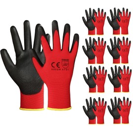 A406 A406 24 Pair Red Nitrile Coated Work Gloves - Medium, Ideal for Gardening, Construction & Warehouse Use