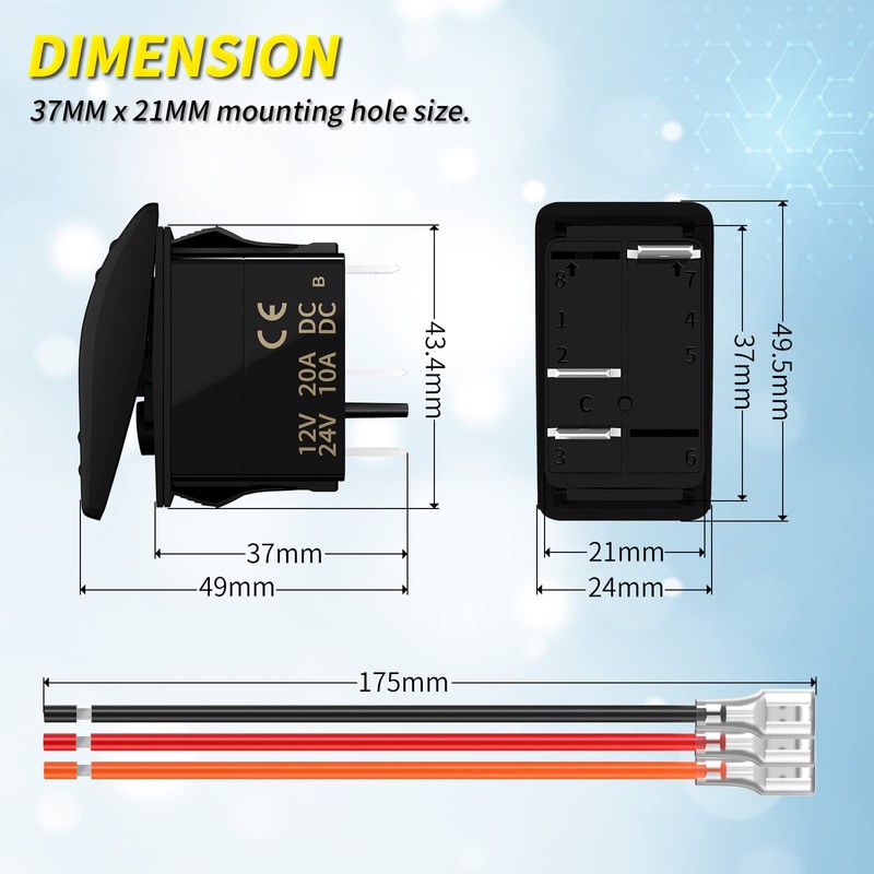 Joinfworld Marine Rocker Switch 12V 24V Lighted Rocker Switch 12