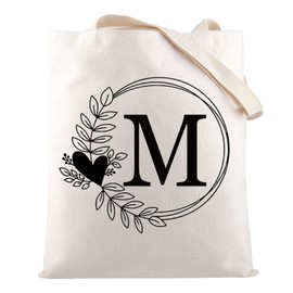 HOLLP Alphabet Shopping Bag A/C/J/K/M/S/T/N/B/L/R Letter Initial Tote Bag (Tote M)