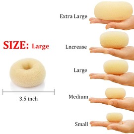 Hair Donut Bun Maker Blonde, Ring Style Bun, 2PCS Chignon Hair Large Doughnut Shaper for Thick and Long Hair (Large, 3.5 Inch/Beige)