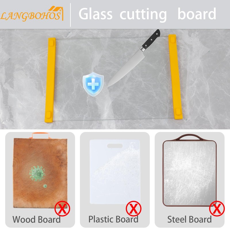 LANGBOHOS 2 PCS Tempered Glass Cutting Board for Kitchen with
