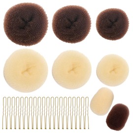 Liameph 8 PCS Hair Padding,hair donuts for buns,Hair Padding Tool Set,Volume Hair Increase Pad,Hair Bump up Sponge with U-Shaped Clips 20 pcs,for Girls Women DIY Hair Styles（Brown + Gold）