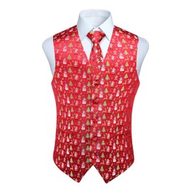 Enlision Men's Fun Vest Christmas Festive Happy Santa Claus Christmas Vest Tie Bag Square Handkerchief Vest Suit Set XS-4XL, red