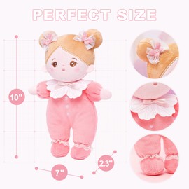 OUOZZZ OUOZZZ Soft Baby Doll for Girls - My First Baby Doll Birthday Gifts for Girls Plush Rag Dolls Pink Bow Dress Toy for Toddlers Kids Infants 10"