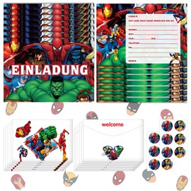 yumcute 12 Invitations Superhero Invitations Children's Birthday Party Invitations with Envelopes and Stickers Birthday Party Invitations Spider Invitations Children for Girls and Boys