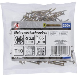 BGS Diy 80993 | Multi-Purpose Screws | T-Star (for Torx) T10 | 3.5 x 35 mm | 200 pcs.