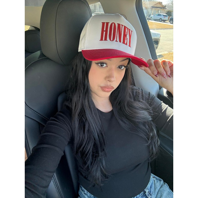 Two Tone Vintage Snapback Hat - Honey - White/Red