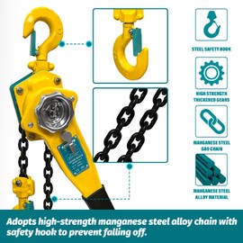 Level Chain Hoist 1650LBs 10FT - 3/4 Ton Manual Ratchet Block Chain Puller, Alloy Steel G80 Chain Come Along Tool with Auto Chain Leading & 360°Rotation Hook,for Open-Air,Garages, Building, Warehouse