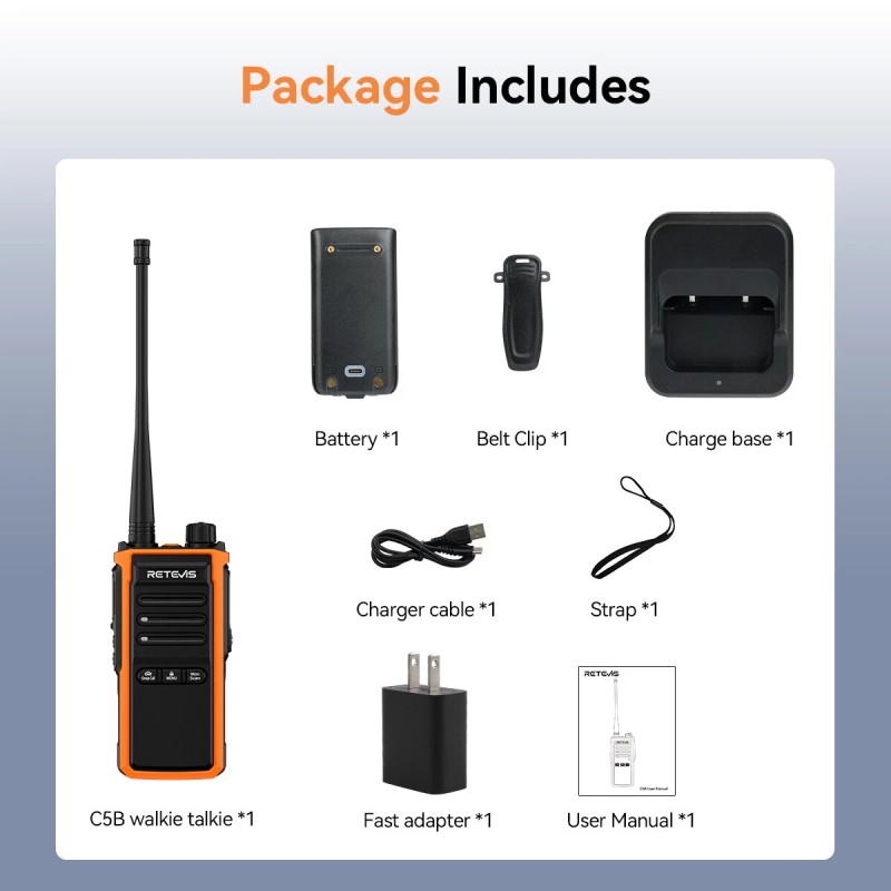 Retevis C5B IP67 Waterproof Walkie Talkie Long Range Two Way