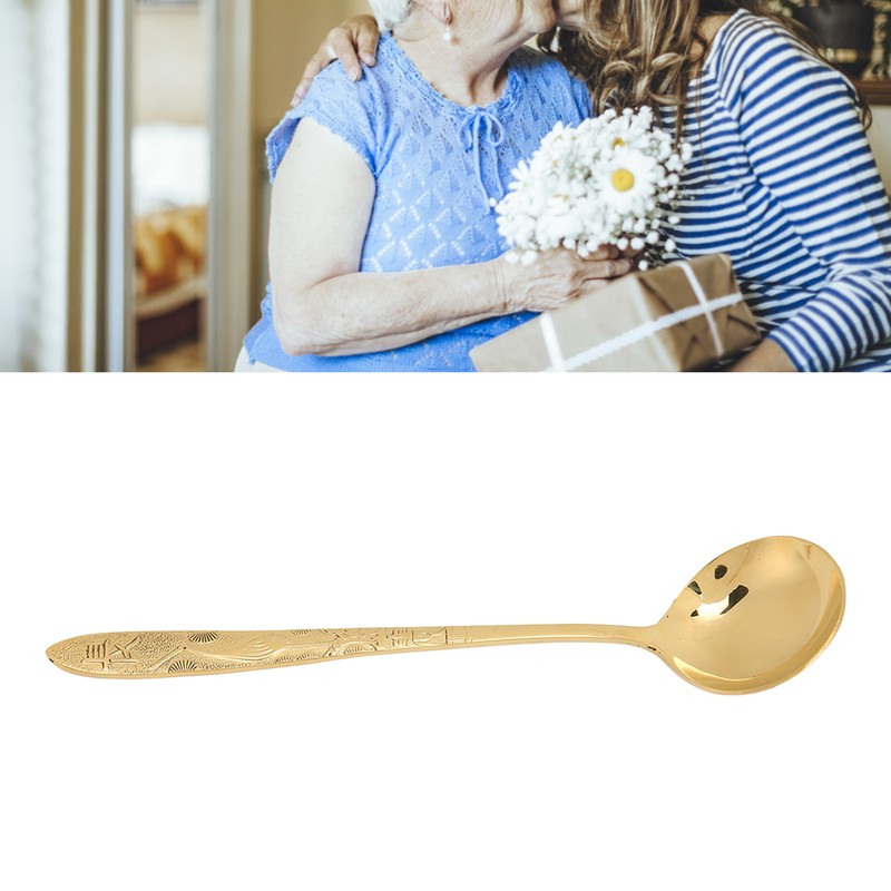 Serving Spoon Mirror Polished Brass Glossy Edges Heavy Duty Round