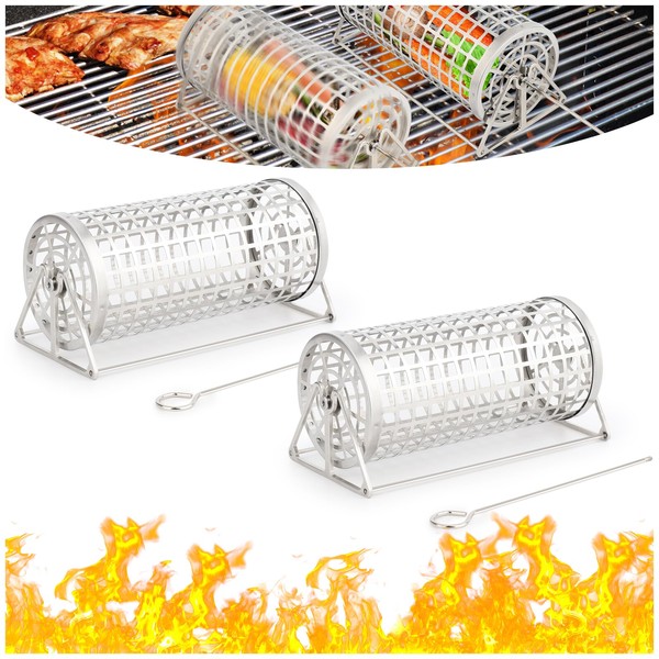 Rolling Grilling Basket, BBQ Grill Basket, Rolling Grilling Baskets For