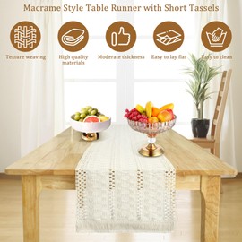 2Pcs Macrame Table Runner, 30x180cm Beige Boho Rustic Table Runner with Short Tassels, Hand Woven Cotton Farmhouse Table Runners for Dining Table Decor Wedding Party Dresser Decor