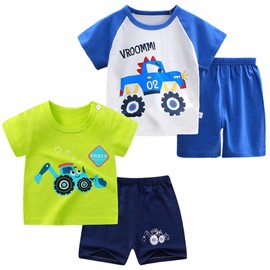 SUPFANS Camisetas y pantalones cortos de dinosaurio para bebés y niños pequeños, 4 piezas, Set-J, 5 Años