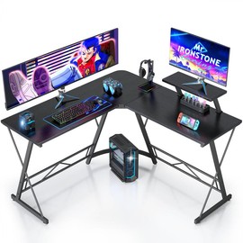 Mr IRONSTONE 【RGB Desk】Mr IRONSTONE Gaming Desk with Led Lights,Corner Computer Desk with Carbon Fiber Surface,L shaped desk, Home Office Desks Writing Workstation with Large Monitor Stand, Easy to Assemble 51 Inch - Type: Normal