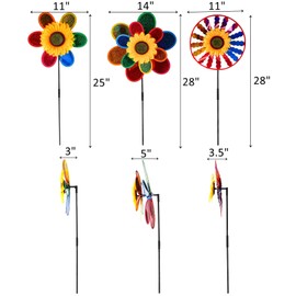 ZOOFOX 9 Pack Sunflower Pinwheels, Pinwheels for Yard and Garden, Colorful Rainbow Wind Spinners for Patio, Farm and Party Outdoor Decor